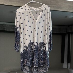 Honeyme White and Blue Paisley Tunic